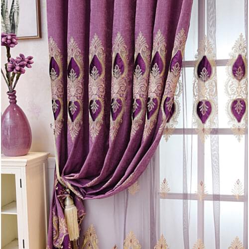 European Style Luxury Embroidered Chenille Curtain Fabric Living Room Bedroom Floor Shading Cloth Curtain Finished Customization