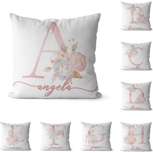 Personalized Letter Pillow Pink Floral Pillowcase Cushion Cover Throw Pillow custom Alphabet pillow with name gift for mom