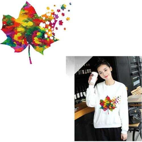 Iron-on Transfers For Clothing Colorful Maple Leaf Clorhing Stickers Heat-Transfer Thermal Applique Decor Washable for T-Shirt
