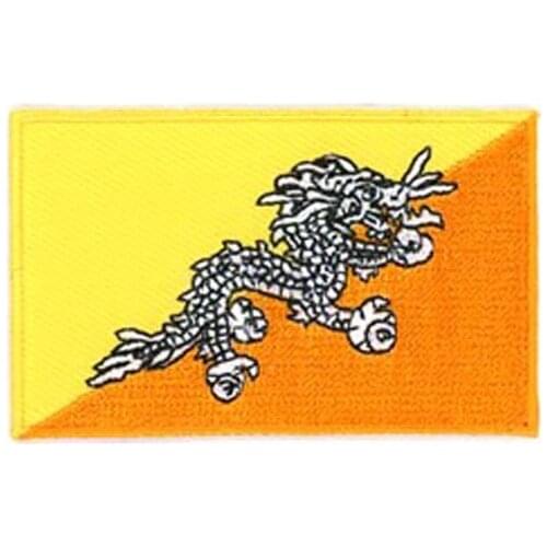 Embroidery Bhutan Flag Patch/Embroidery Appliques Made by Twill with Flat Broder & Iron On Backing Custom MOQ50pcs Free Shipping