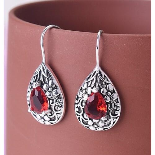 MENGYI Bohemia Vintage Pattern Red Water Drip Zircon Drop Earrings For Women Party Accessories Delicate Jewelry