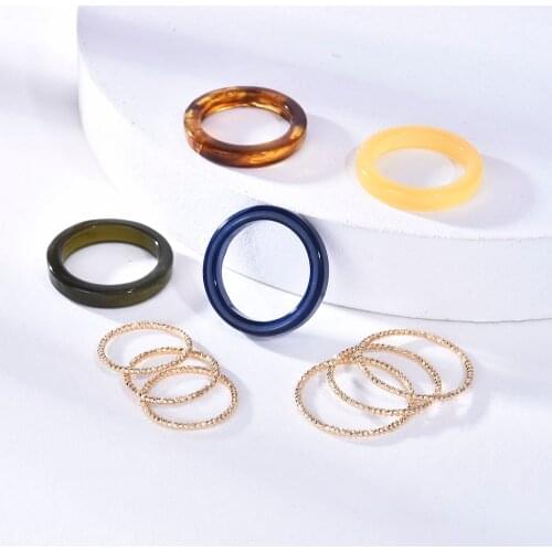 Women Acrylic Ring Korean Ins Wind Net Red Same Paragraph Simple Charm Acrylic Ring Set French Retro Cold Wind Ring Jewelry