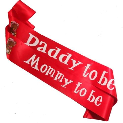 2pcs 2020 new design Baby shower Mommy to be & Daddy to be sash bear pattern white printing blue yellow pink and black red