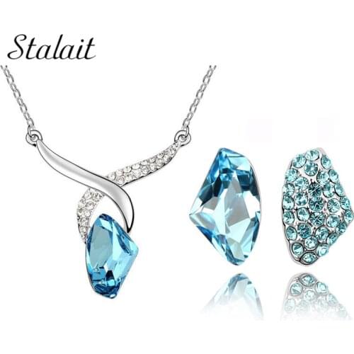 2017 valentines days Wholesales Austrian Crystal Necklace Earrings Rhinestones swan pendant fashion Jewelry sets 3008