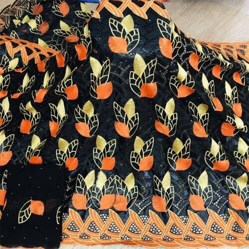 2021 New arrival With scarf african Bazin riche fabric with Stones embroidery lace / bazin riche dress material Nigerian H12-95
