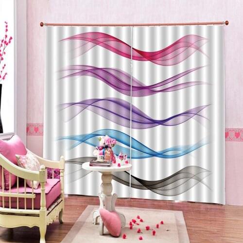 Abstract Wave Glowing Light Colorful Geometric Curtain For Living room bedroom Blackout Curtains Custom any size