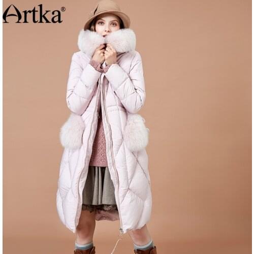 ARTKA 2018 Down Coat Winter Women Warm Down Parkas With Fur Hooded Pocket Thicken 90% White Duck Long Jacket Outwear YK10186D