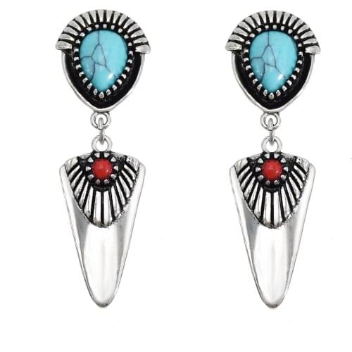 Bohemian Vintage Metal Geometric Drop Dangle Earrings for Women Blue Purple Acrylic Stone Earring Gypsy Tribal Jewelry Gift