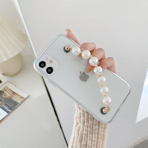 Luxury Pearls Hanging Chain Case For iphone 12 Pro X XS MAX 7 8 Plus SE 2020 Clear Soft TPU Bracelet Cases For iphone 11 Pro Max