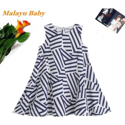 Malayu Baby Elegant Girls Dresses 2021 Summer New Fashion Child Stripe Sleeveless Vest Princess Vestidos 3-12 Year Kid Clothing