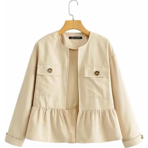 DYLQFS Women Solid Fashion Single Breasted Streetwear Vintage Long Sleeve Coat Female Elegant Butterfly Hem Casual Jacket Tops