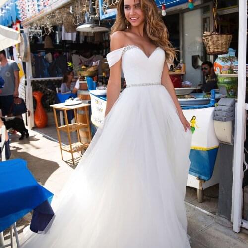 FFuffy Tulle Wedding Gresses A Line Sweetheart Neckline Off the Shoulder Floor Length Long Women Bridal Dresses