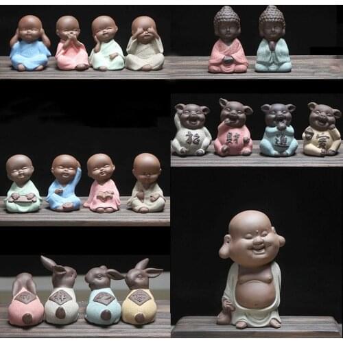 1 PCS Purple Clay Tea Pet Ornaments Monk Small Buddha Statue Monk Figurine tea set Accessories Boutique Tea Table Decoration