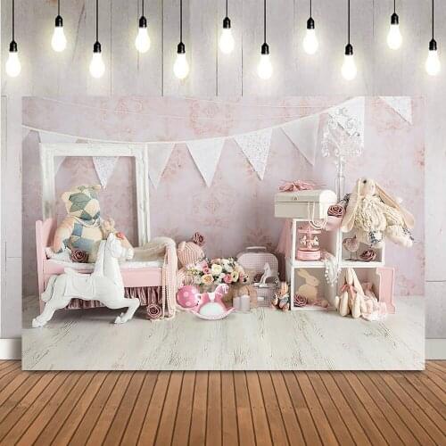 Newborn baby backdrop toy cake smash pink photography background first birthday party decorations girl birthday rabbit banner