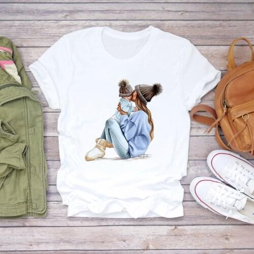 Harajuku Printed T shirt Mother daughter Graphic Tee Shirt Female Fashion Tshirt Womens T-shirt O-neck Short Sleeve Tshirt