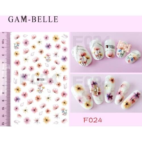 GAM-BELLE 1 Sheet Mixed Color Nail Stickers Flower Slider DIY Self Adhesive Designs Watercolor Decals Decoration Tips