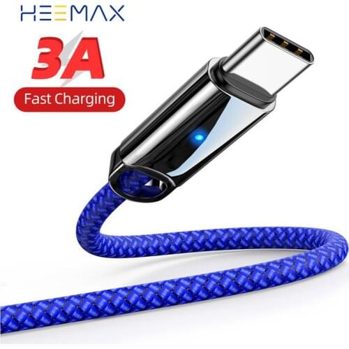 HEEMAX 3A USB Type C Cable For Samsung S10 Note20 Xiaomi Fast Charging Charger USB-C Type-C Cable Nylon Wire Cord 1M 2M 3M