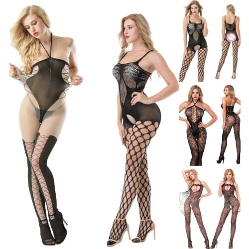 Open Crotch Catsuit Sex High Elastic Mesh Sexy Lingerie Transparent Bodysuit Hot Erotic Underwear Sexi Women See Through Leotard