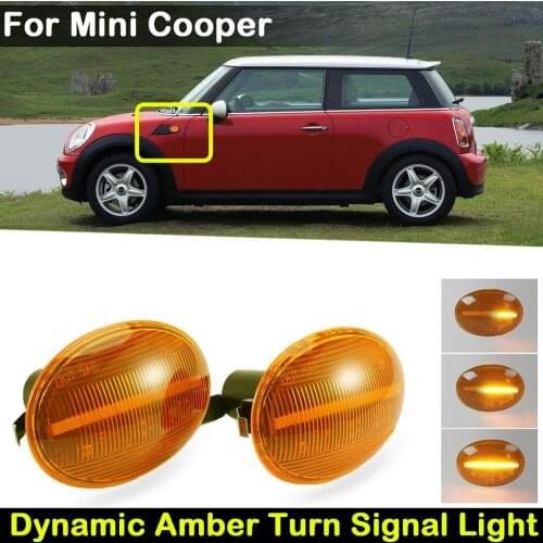 2Pcs Yellow Lens LED Side Marker Lamp Dynamic Amber Turn Signal Indicator Light For Mini Cooper R55 R56 R57 R58 R59