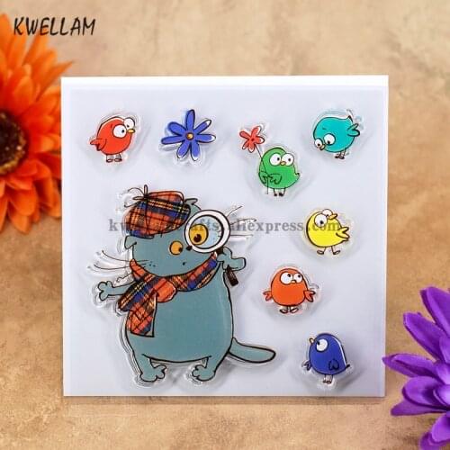 Cat Flower Bird Scrapbook DIY photo cards account rubber stamp clear stamp transparent stamp 10.5x10.5cm KW7050416