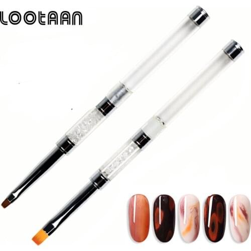 Lootaan 1pc UV Gel Nail Drawing Brush Flat Hair Brush #2 #8 Manicure Art Nail Tool Color Painting Pen Extension Builder