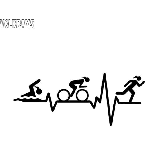 Volkrays Fashion Car Sticker Heart Beat Line Triathlon Swim Girl Runner Bicycle Accessories Reflective Vinyl Decal,4cm*13cm
