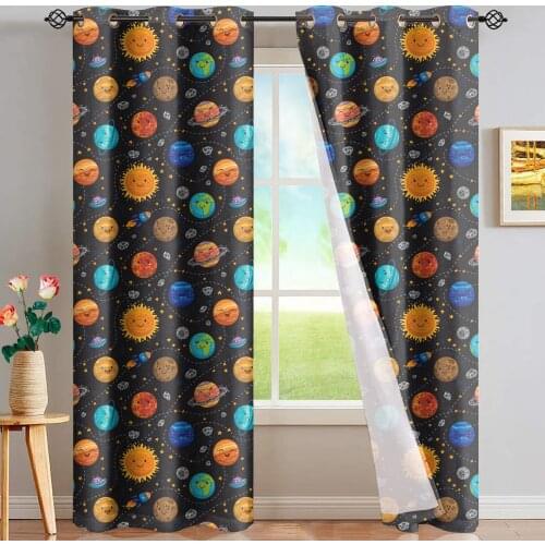 Cartoon Planets Game Room Curtains Large Window Window Curtains Living Room Bathroom Bedroom Decor Kids Window Treatment