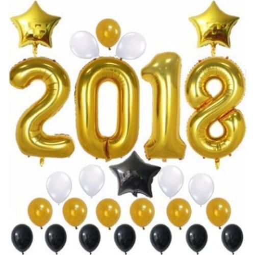 25PCS/Set Number Foil Balloon Set Latex Balloon Golden/Pink Color Select for Birthday Family Party Decoration