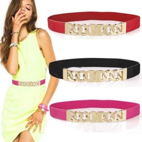 New WomenS Elastic Waistband Product Fashion Elastic Waist Decoration Belt Fine Metal Chain Decoration