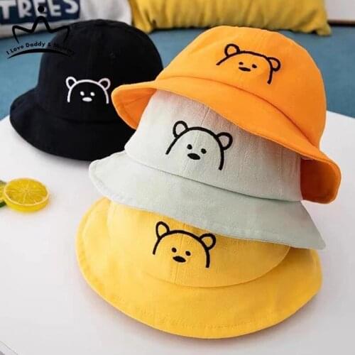 Cartoon Bear Embroidery Baby Hat Cute Baby Boy Girl Bucket Hat Outdoor Summer Children Fisherman Sun Cap