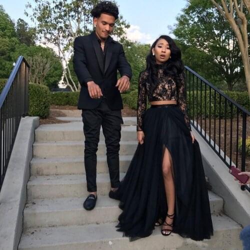 Prom Dresses Formal Evening Party Pageant Gowns African Two Pieces Long Sleeve High Neck Dubai Arbic Cheap Black Girl Couple Day