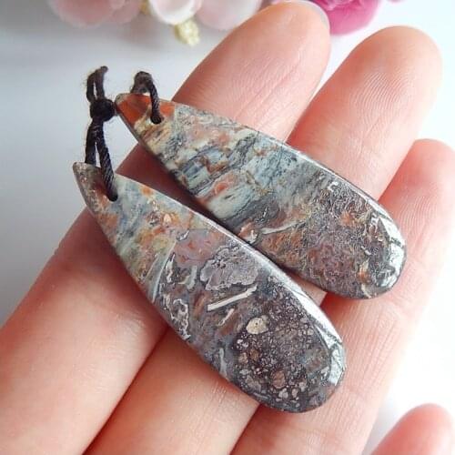 Birthday gift,Natural Gemstone purple Agate fashion women Earring pair,42x14x4mm,8.7g