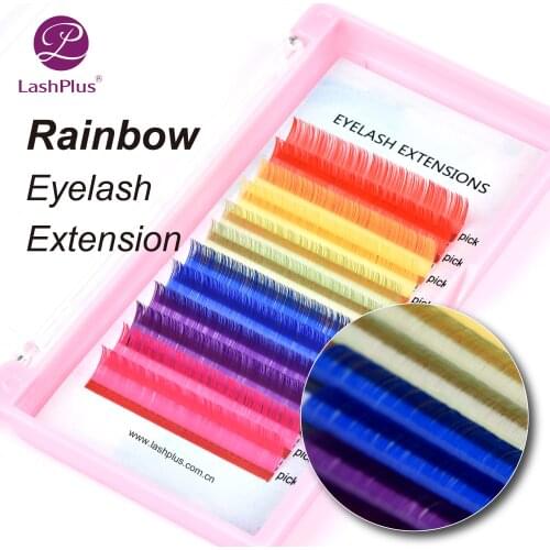 LASHPLUS 6 Colors 12rows Rainbow Eyelash Extension color False Fake Lashes eyelashes false eyelash 0.07mm 1pc/lot