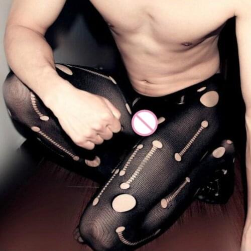 Sexy Mens Sheer Tights Summer Man Pantyhose Sexy Stockings Ripped Panty Hose Black Collants Pour Hommes Strumpfhosen New Arrive