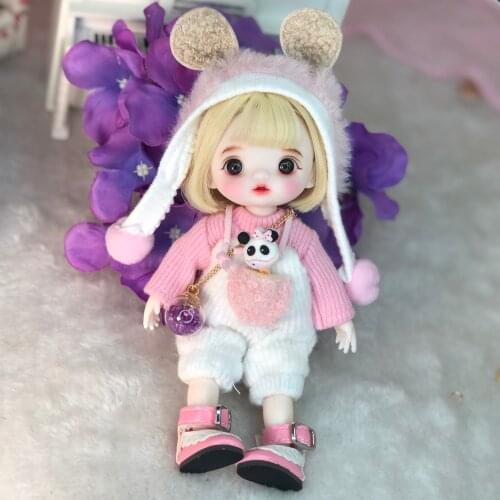 16cm Wig Jointed Doll Cute BJD Mini Doll Hand Make Up Face Dolls with Big Eyes Bjd Toys Gifts for Girl Handmand Make UP Bag Toy
