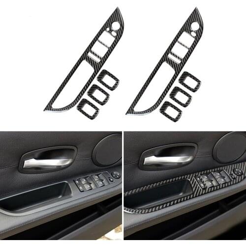 Car Styling Real Carbon Fiber Interior Window Lift Control Switch Button Panel Frame Cover Trim For BMW 5 Series E60 E61 04-10