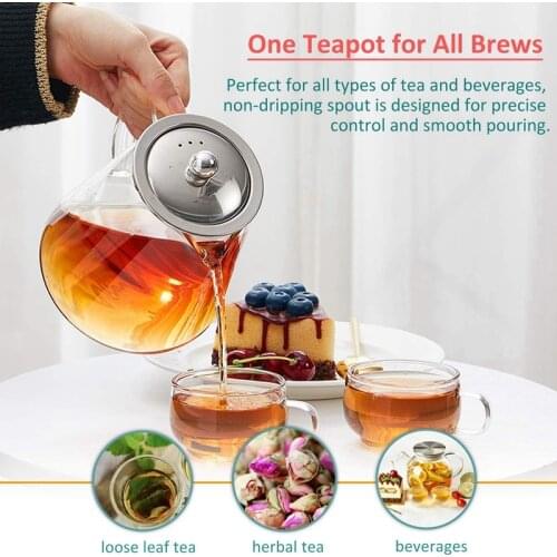 Glass Teapot with Stainless Steel Removable Infuser for Loose Leaf Tea, Bonus Tea Kettle & Infuser Coaster, 950Ml