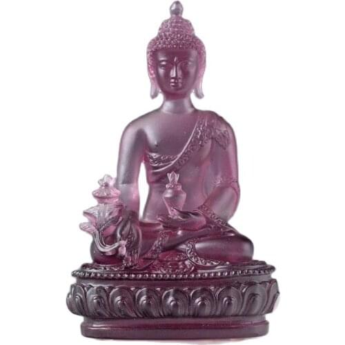 Tibetan Buddhism Violet Glass Buddha Glaze Glass Buddha Statue