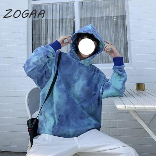 ZOGAA 2021 Harajuku Tie Dye Hoodie Mens Fashion Thicken Hoodie Hip Hop Mens Sweatshirt Tie Dye Japanese Streetwear Large Size
