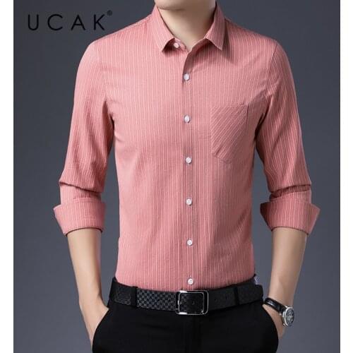 UCAK Brand Streetwear Long Sleeve Shirt Men Clothes Spring New Arrival Tops Casual Turn-down Collar Striped Shirts Homme U6180