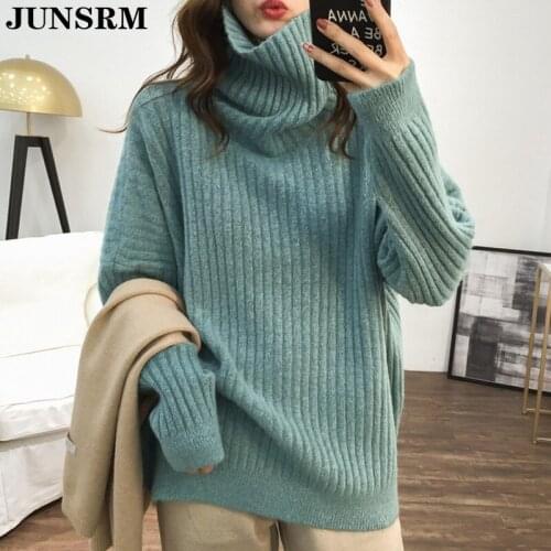 Turtleneck Pullover Sweater For Women 2020 Autumn Winter Fashion Long Sleeve Elegant Loose Thicken Jumpers Vintage Knit Sweaters