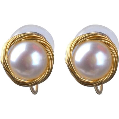 XF800 Natural Freshwater Pearl Handmade DIY Vintage Clip Earrings Genuine 14K Gold Injection for Women Fine Jewelry E10009
