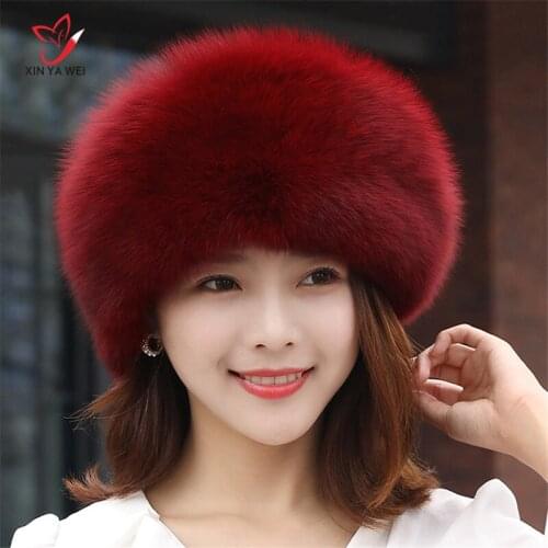 Women Natural Fox Fur hat Russian Ushanka Hats Winter Thick Warm Ears Fashion Bomber Hat Lady Genuine Real Fox Fur Cap#-002