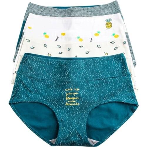 ZJX 4Pcs/lot Cotton Women Panties High Waist Underwear for Girls Breathable Seamless Briefs Womens Cute Sexy Lingerie XXL