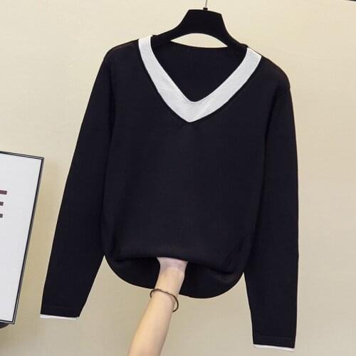 White Loose Pullover Womens 2021 Autumn New Korean Style Pocket Chic Jumpers Long Sleeve V Neck Sweater Top With Bag Pull