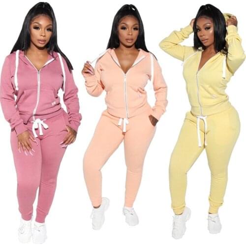 Autumn Women Thicken Velvet Warm Womens Sets 2 Piece Sports Jogger Zipper Hoodies Sweatshirt Trousers Suit Set Winter Tracksuit