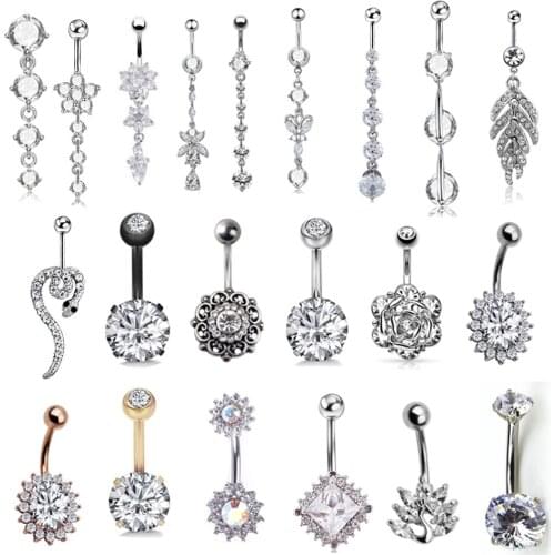 1 PC Crystal Surgical Steel Navel Piercing Heart Zircon Belly Button Rings Women Belly Button Piercing Ombligo Pircing