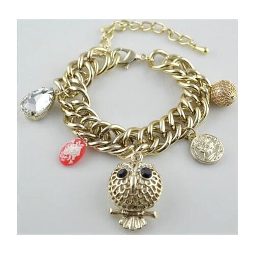 10pcs Mixed Style Alloy Chain Owl Heart Tassel Bags Lock Charms Bracelets Fashion Women Jewelry Christmas Gift