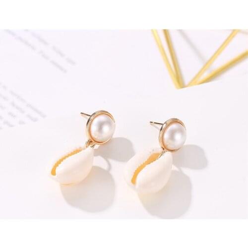 2019 Trendy Sea Shell Pendant Earrings For Women Bohemian Gold/Silver Pearl Drop Earring Statement Za Fashion Jewelry Party Gift