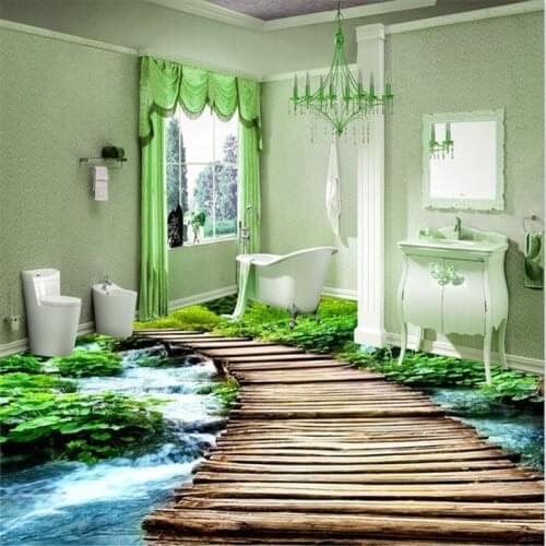 Beibehang Production size order 3D photo floor wallpaper wooden bridge water bathroom toilet non-slip high quality